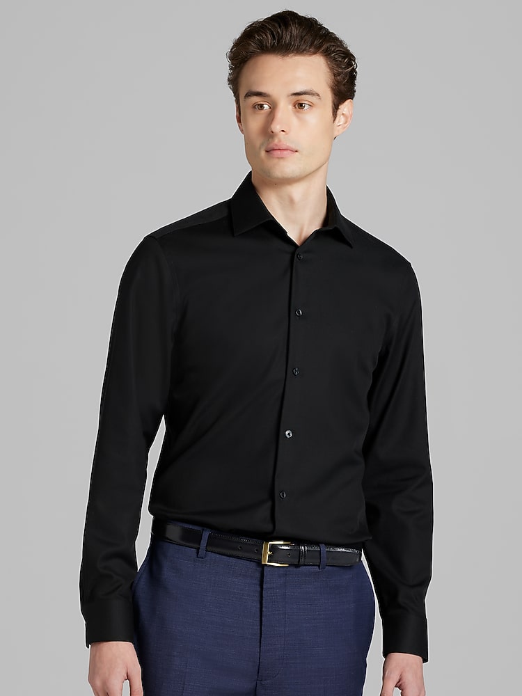 Calvin Klein Slim Fit Solid Dress Shirt, Black Solid | Men's Wearhouse