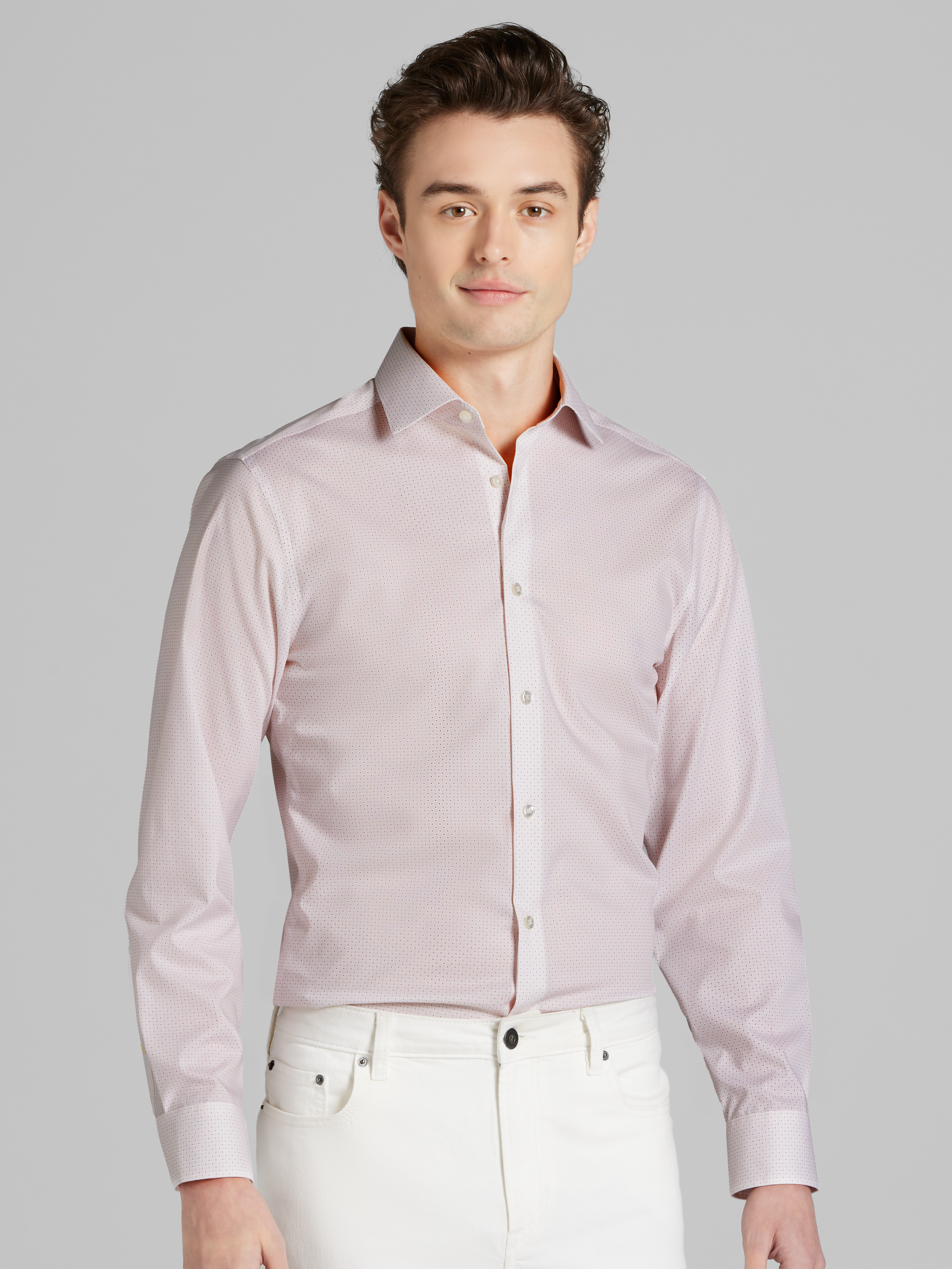 open lace back dress Men's Solid Pink Long Sleeve Dress Shirt, Stain Repellent, Wrinkle Resistant main image 0