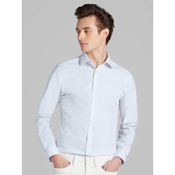 Calvin Klein Men's Slim Fit Supima Cotton Dress Shirt Light Blue Check - Size: 16 36/37 TMW50MB60723
