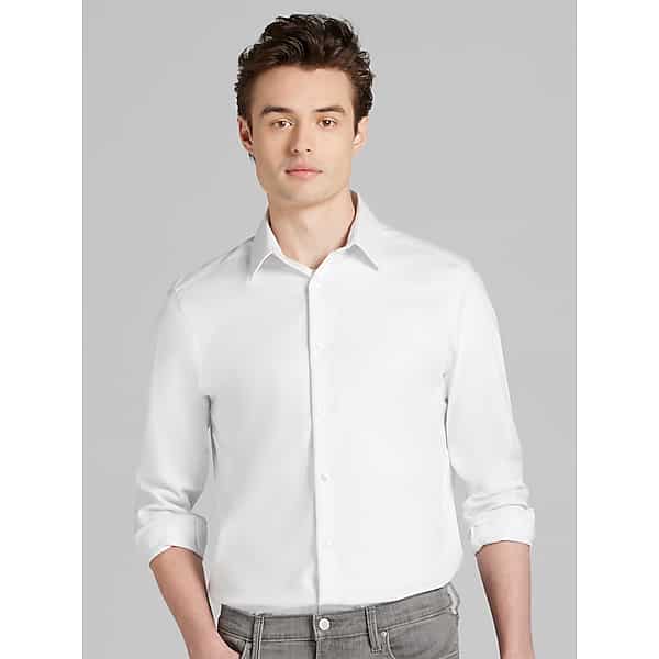 Calvin Klein Men's Slim Fit Solid Supima Cotton Dress Shirt White Solid - Size: 17 34/35 TMW50NB70501