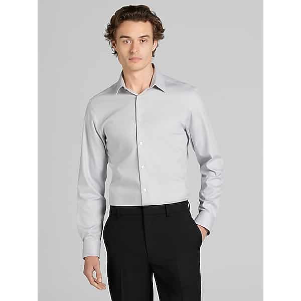 Calvin Klein Men's Slim Fit Solid Point Collar Supima Cotton Dress Shirt Gray Solid - Size: 15 1/2 32/33