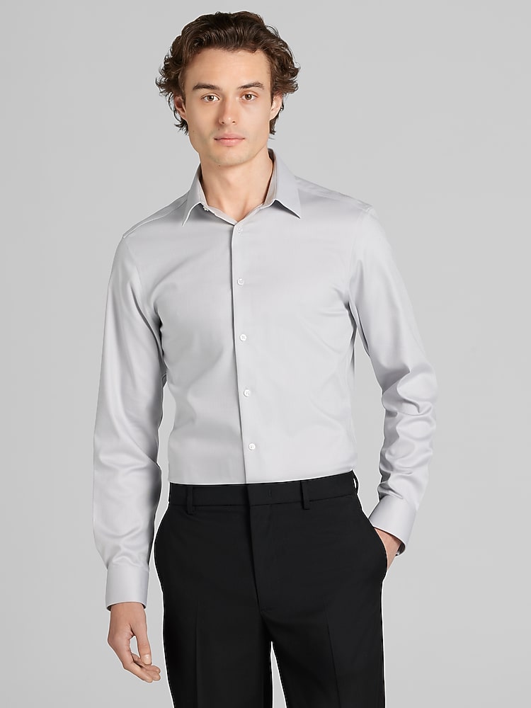 Calvin Klein Slim Fit Solid Dress Shirt, Gray Solid | Men's Wearhouse