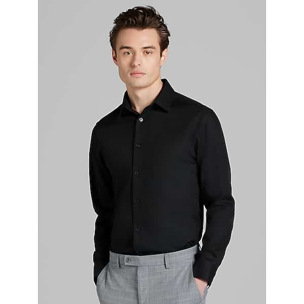 Calvin Klein Men's Slim Fit Solid Supima Cotton Dress Shirt Black Solid - Size: 16 34/35 TMW50NB60508