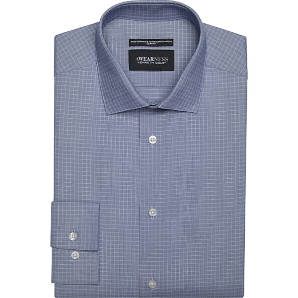 Awearness Kenneth Cole Men's Slim Fit Ultra Performance Stretch Grid Dress Shirt Blue - Size: 19 36/37 TMW51B390736