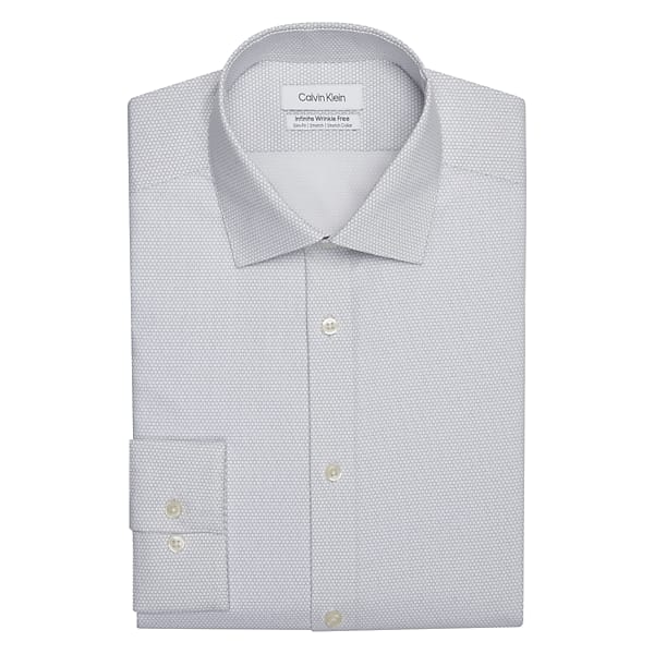 Calvin Klein Big & Tall Men's Slim Fit Cotton Blend Spread Collar Textured Dress Shirt Gray Check - Size: 18 1/2 34/35 TMW51BB85544