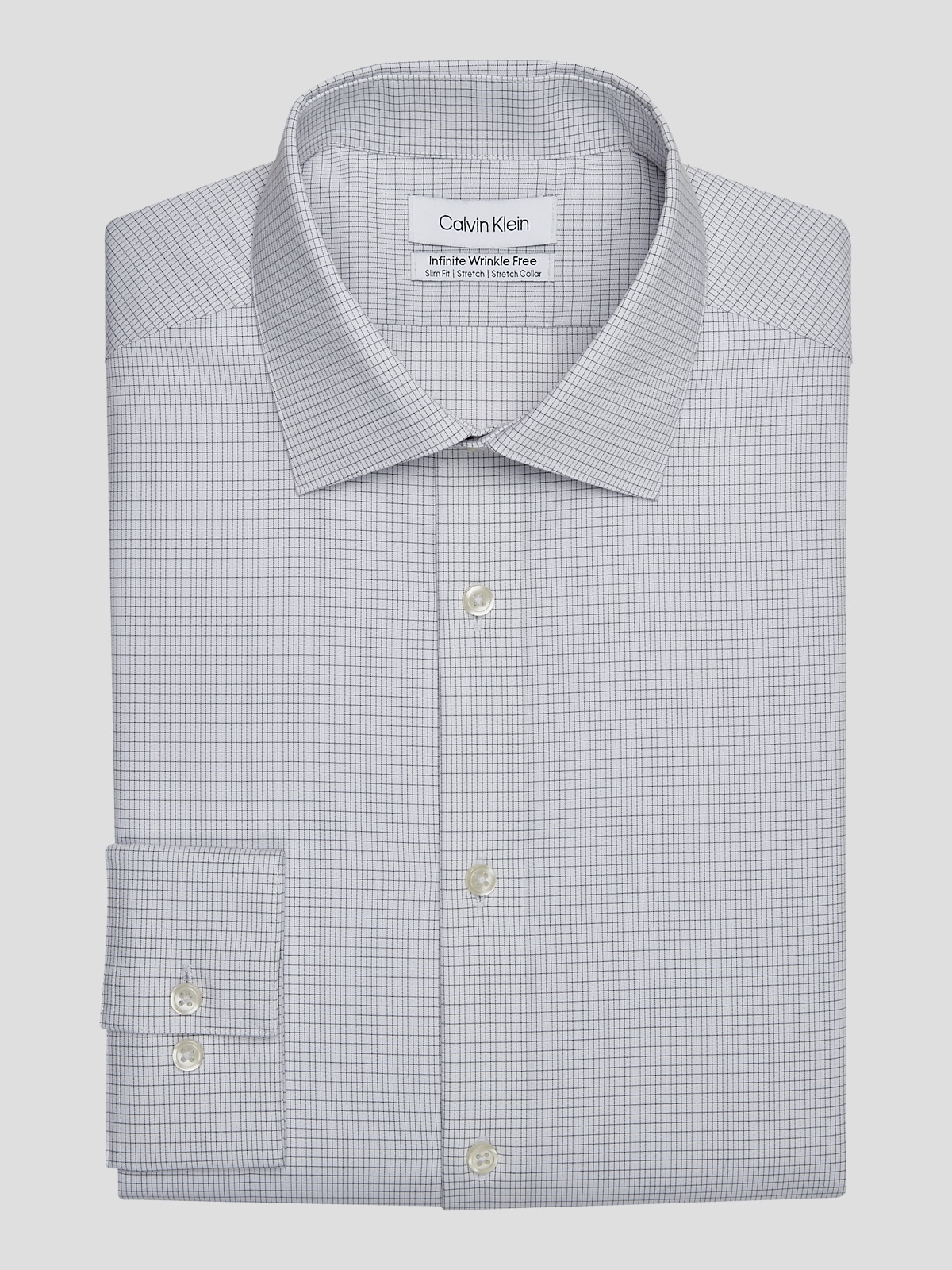 Calvin Klein Big Tall Men s Infinite Wrinkle Free Slim Fit Stretch Collar Grid Dress Shirt at Men s Wearhouse Gray Stripe Size 20 36 37