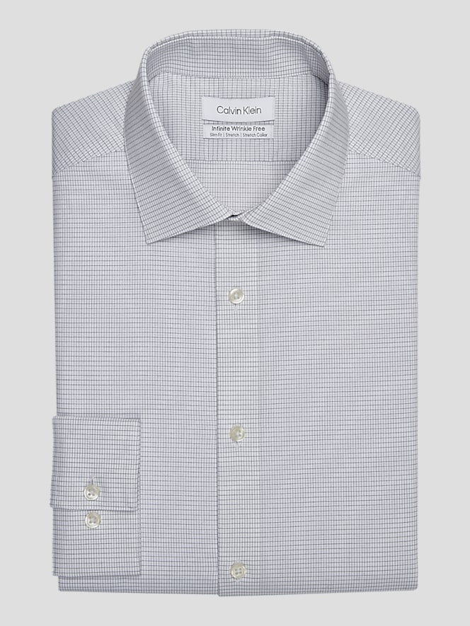 Calvin Klein Slim Fit Spread Collar Plaid Dress Shirt
