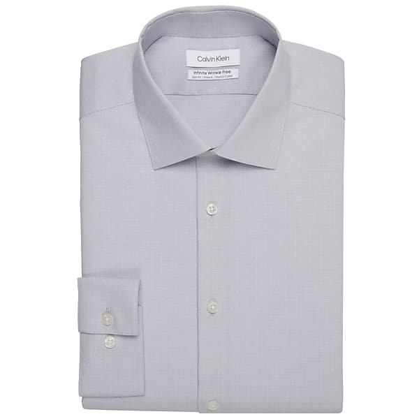 Calvin Klein Men's Slim Fit Mini Print Dress Shirt Gray Fancy - Size: 15 32/33 TMW51BW50378