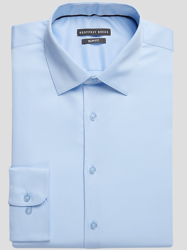 Geoffrey Beene Men's Slim Fit Cotton Blend Spread Collar Dress Shirt , Powder Blue