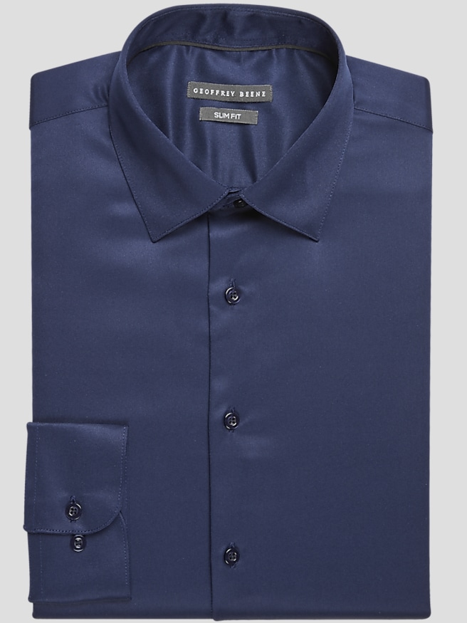Geoffrey Beene Men's Slim Fit Cotton Blend Spread Collar Dress Shirt , Space Navy / Blue