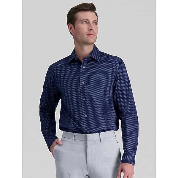 Haggar Men's Premium Comfort Classic Fit Floral Geo Dress Shirt Blue Fancy - Size: 17 32/33
