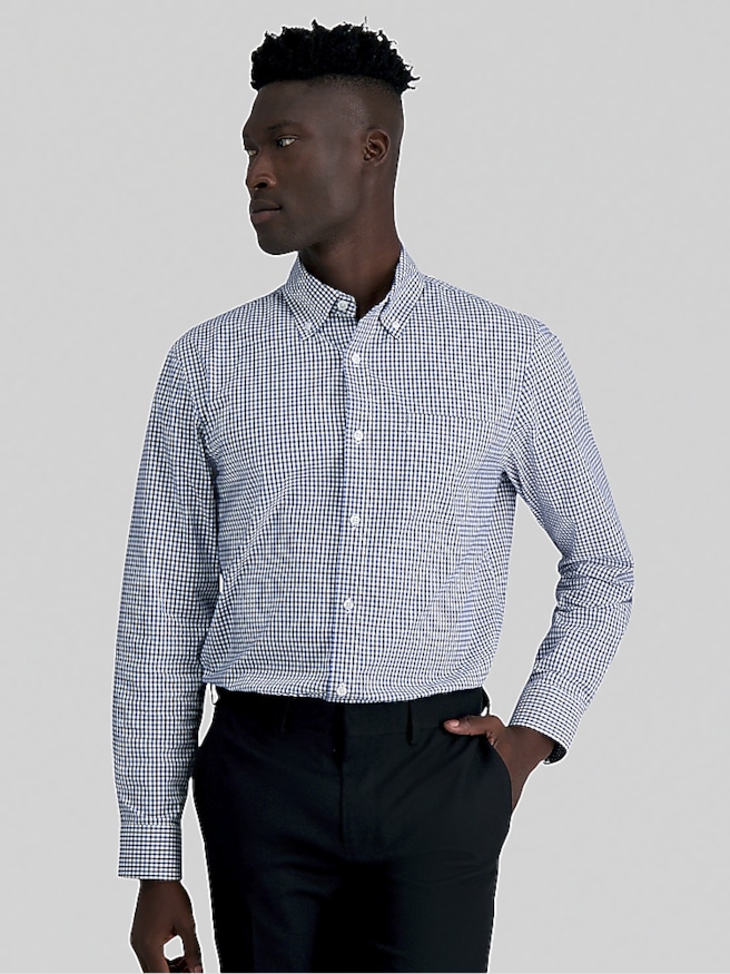Haggar Men's Premium Comfort Classic Fit Plaid Dress Shirt , Blue Stripe