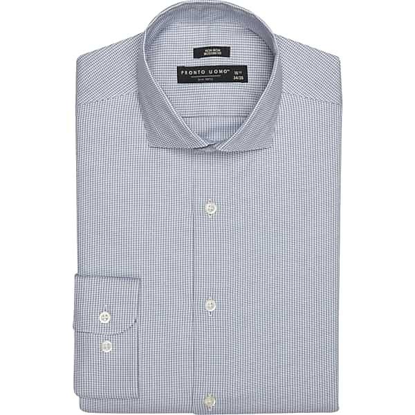 Pronto Uomo Big & Tall Men's Modern Fit Cotton Micro Grid Spread Collar Dress Shirt Blue - Size: 19 36/37 - Only Available at Men's Wearhouse TMW52B190791