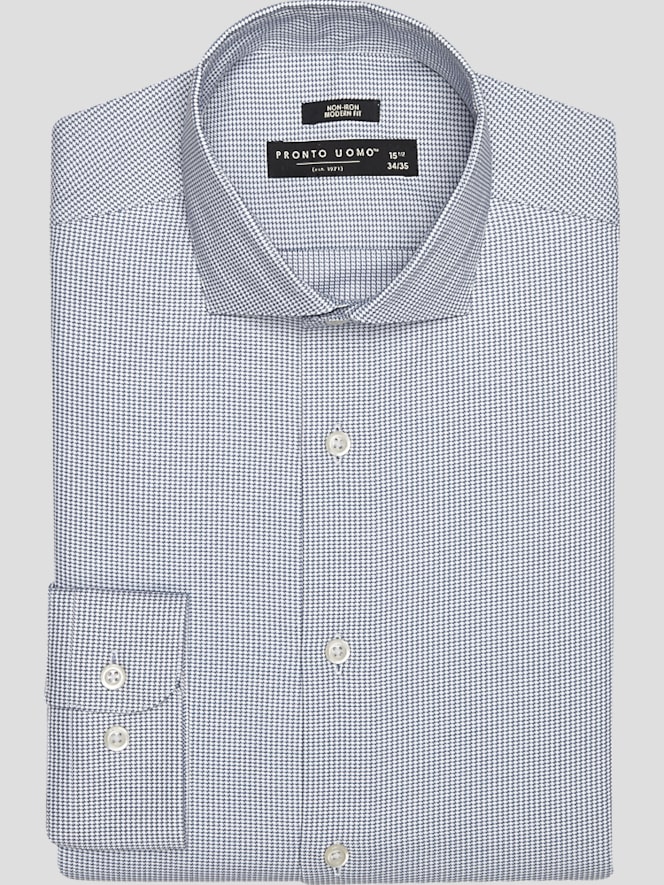 Pronto Uomo Modern Fit Cotton Micro Grid Spread Collar Dress Shirt