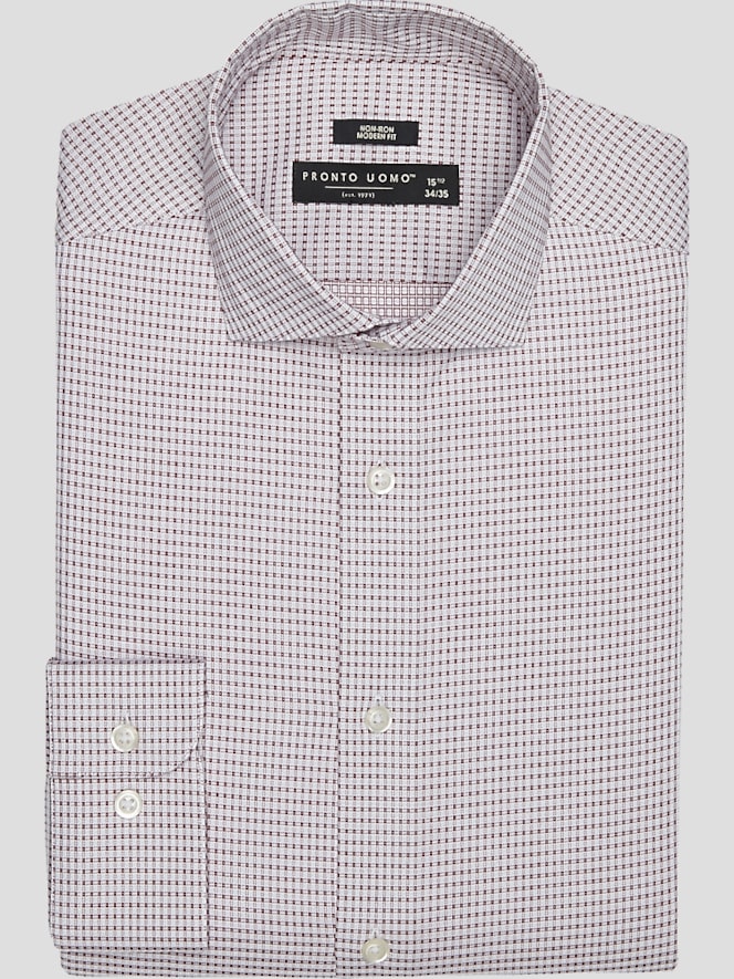 Pronto Uomo Modern Fit Check Spread Collar Dress Shirt