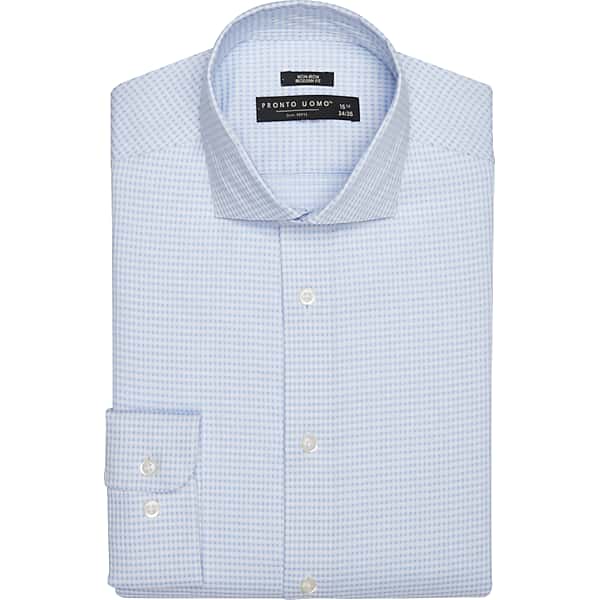 Pronto Uomo Men's Modern Fit Check Spread Collar Dress Shirt Blue - Size: 17 36/37 - Only Available at Men's Wearhouse TMW52B370771