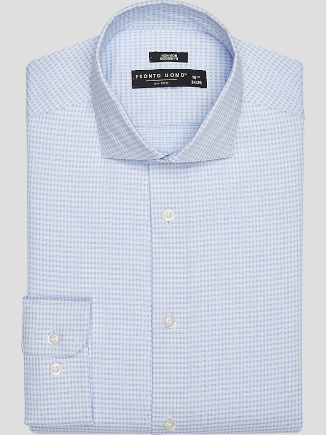 Pronto Uomo Modern Fit Check Spread Collar Dress Shirt
