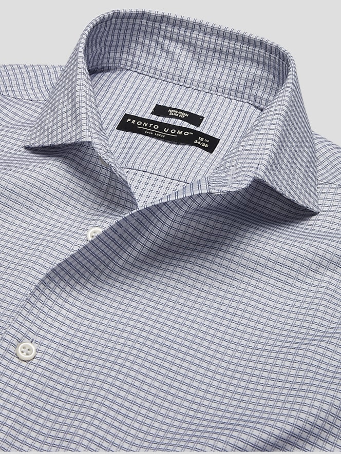 Pronto Uomo Slim Fit Grid Spread Collar Dress Shirt