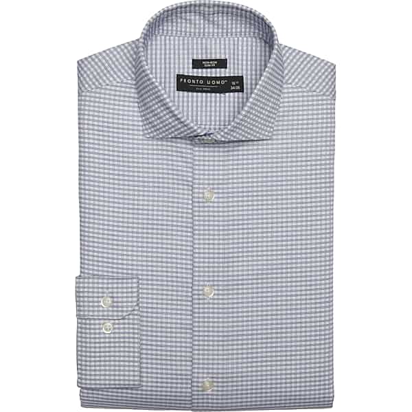 Pronto Uomo Men's Slim Fit Grid Spread Collar Dress Shirt Navy - Size: 15 1/2 34/35 - Only Available at Men's Wearhouse