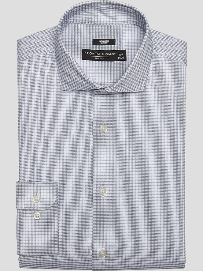 Pronto Uomo Slim Fit Grid Spread Collar Dress Shirt