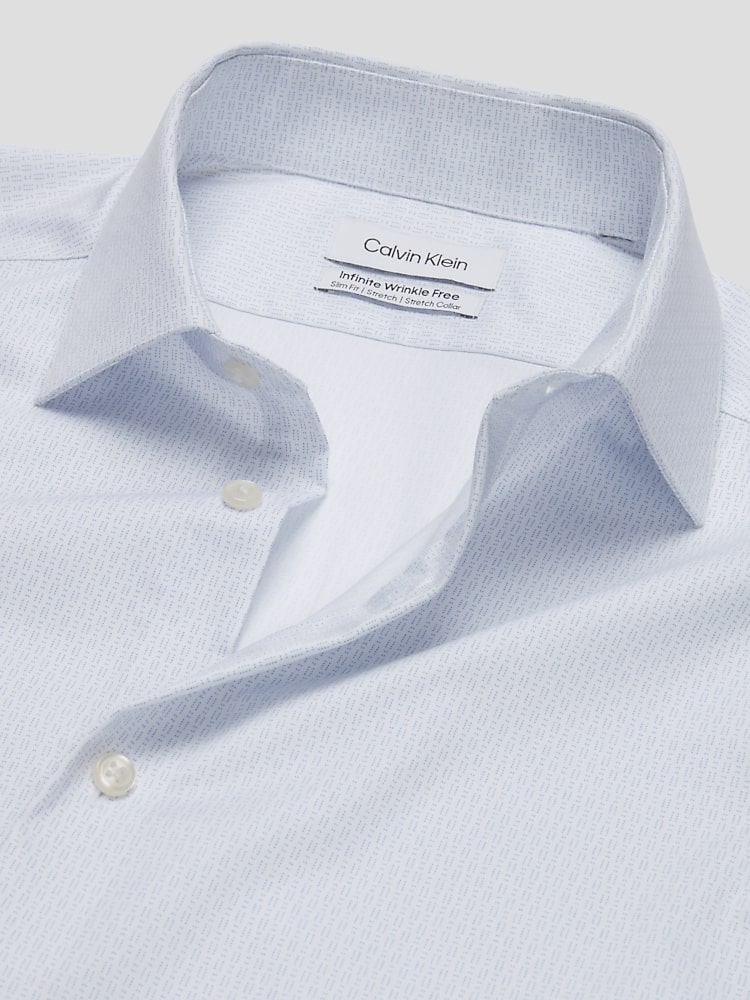 Calvin Klein Big Tall Men s Slim Fit Spread Collar Twill Dress Shirt at Men s Wearhouse Blue Fancy Size 19 36 37