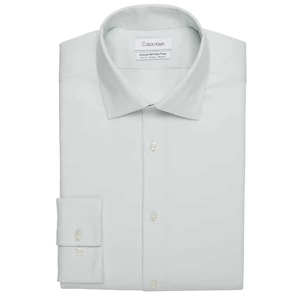Calvin Klein Men's Slim Fit Cotton Blend Textured Dress Shirt Lt Green Check - Size: 16 1/2 32/33 TMW52BP65393