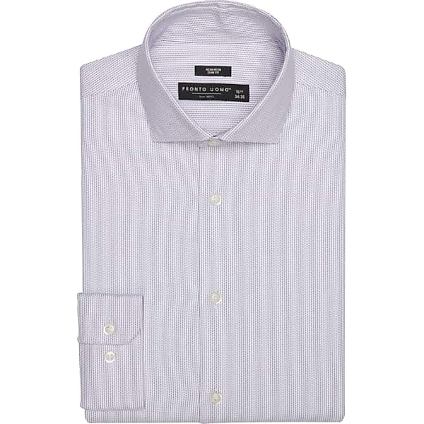 Pronto Uomo Men's Slim Fit Herringbone Spread Collar Dress Shirt Lavender - Size: 18 34/35 - Only Available at Men's Wearhouse TMW52BV80528