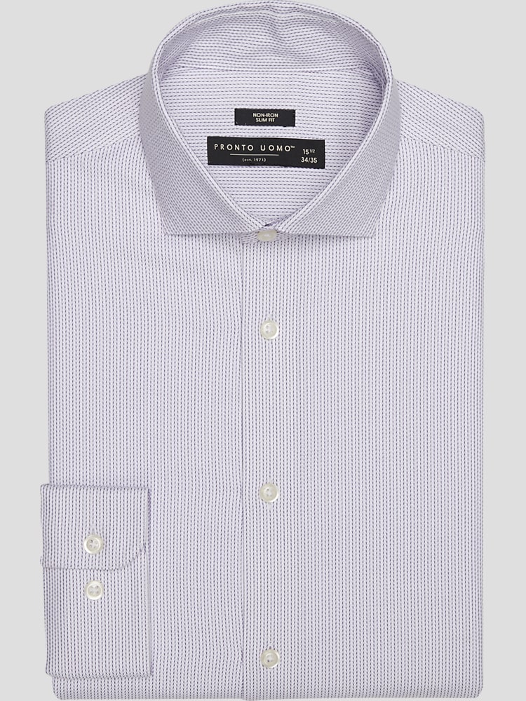 slim fit dress slacks Tailored Fit Purple Stripe English Spread Collar Non-Iron Men's Dress Shirt  – Wilkes & Riley, LLC