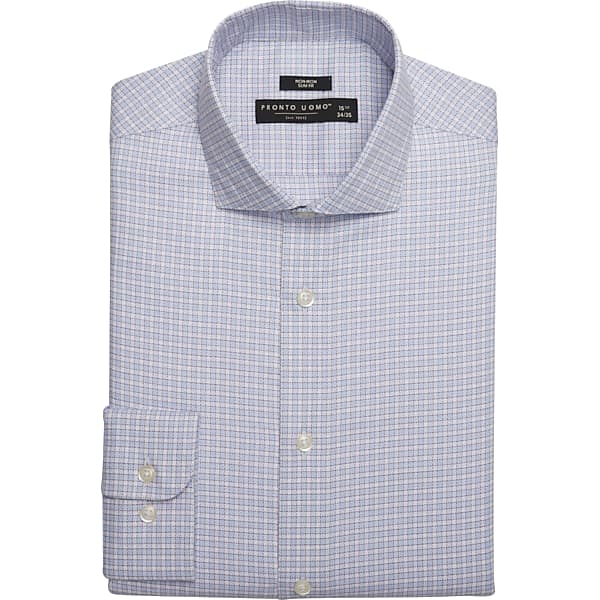 Pronto Uomo Men's Slim Fit Spread Collar Dress Shirt Blue/Red - Size: 17 1/2 36/37 - Only Available at Men's Wearhouse TMW52BX75791