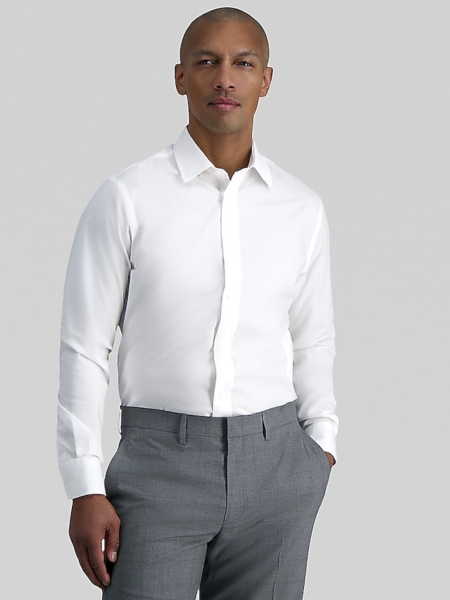 Haggar Men's Premium Comfort Slim Fit Solid Color Dress Shirt , White Solid