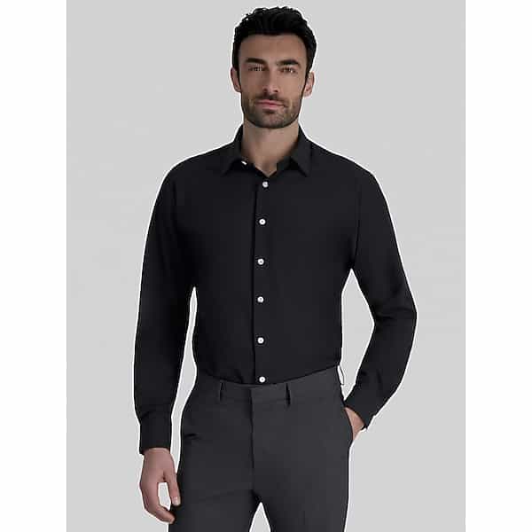 Haggar Men's Smart Wash Classic Fit Solid Color Dress Shirt Black Solid - Size: 17 32/33