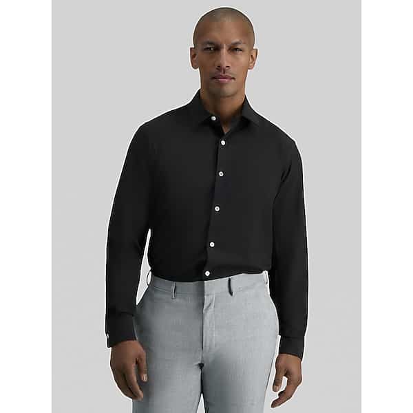 Haggar Men's Smart Wash Slim Fit Solid Color Dress Shirt Black Solid - Size: 15 34/35