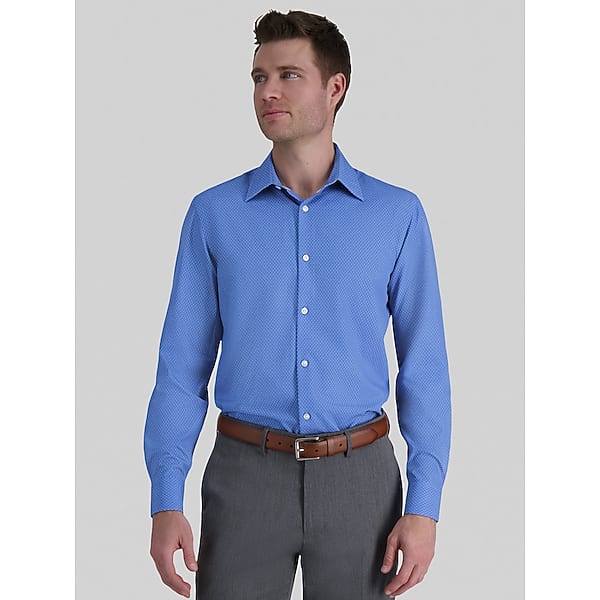 Haggar Men's Smart Wash Classic Fit Geo Dress Shirt Navy Fancy - Size: 17 1/2 32/33