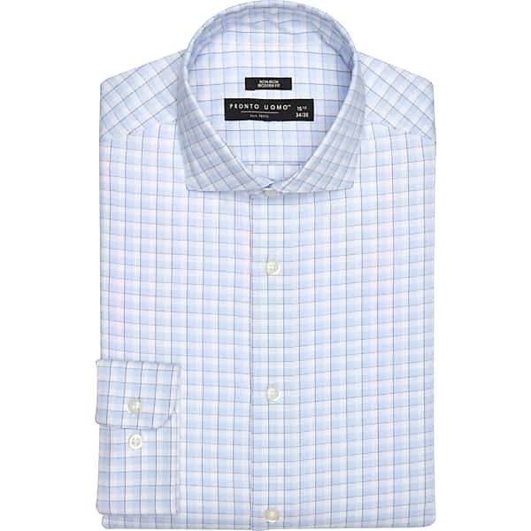 Pronto Uomo Men's Modern Fit Tonal Plaid Spread Collar Dress Shirt Blue - Size: 14 1/2 32/33 - Only Available at Men's Wearhouse TMW53B045371