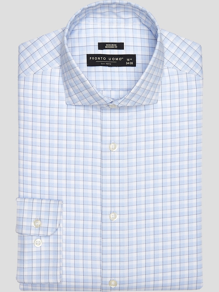 Pronto Uomo Modern Fit Plaid Dress Shirt, Blue | Men's Wearhouse