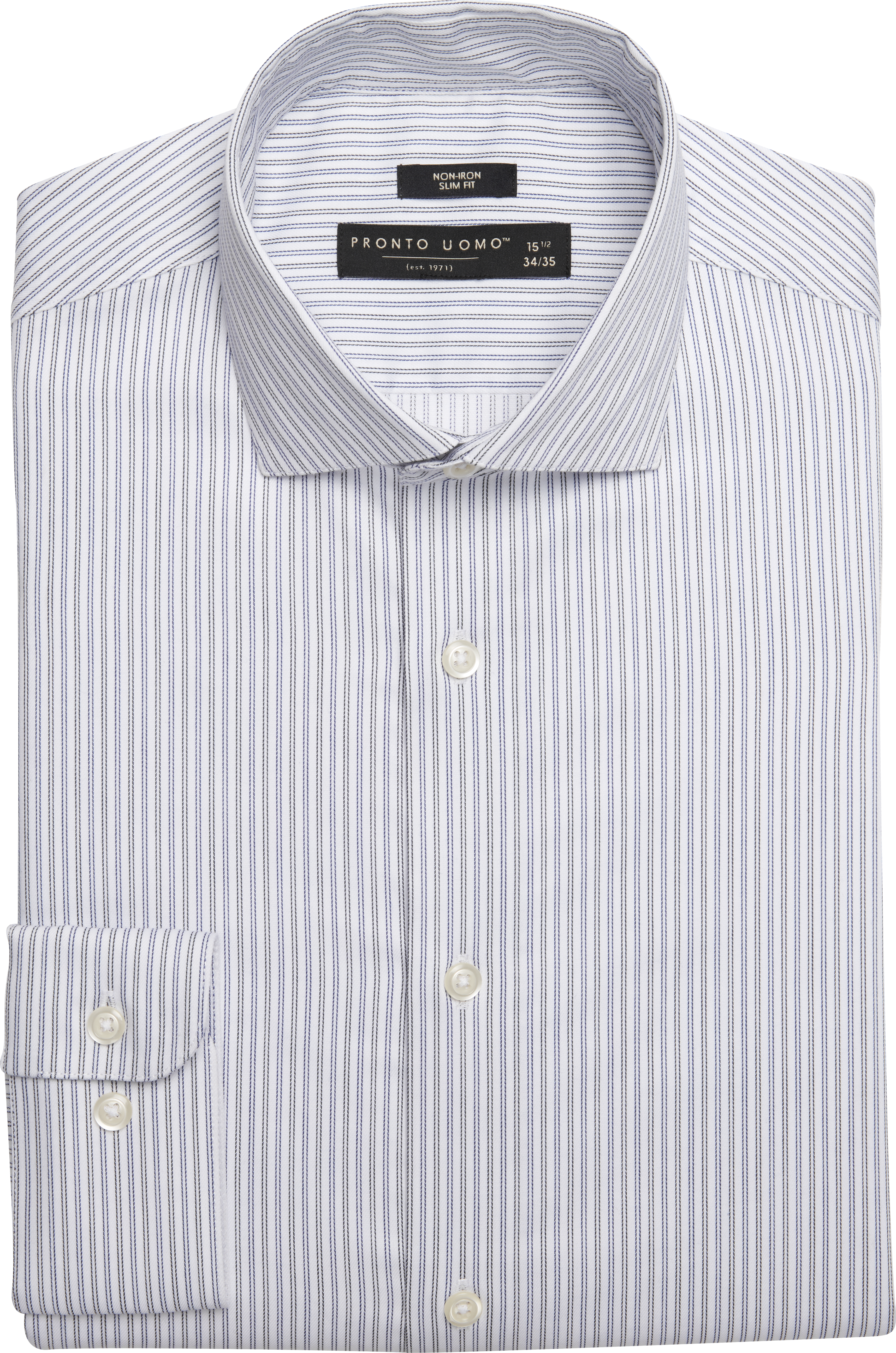 Pronto Uomo Slim Fit Stripe Spread Collar Dress Shirt, Blue | Dress Shirts  | Men's Wearhouse