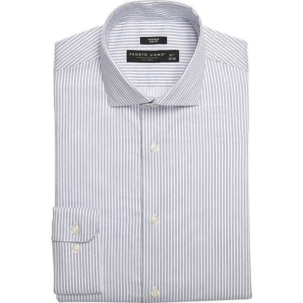 Pronto Uomo Men's Slim Fit Stripe Spread Collar Dress Shirt Blue - Size: 17 1/2 36/37 - Only Available at Men's Wearhouse TMW53B375732