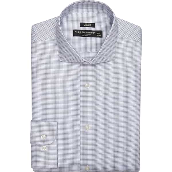 Pronto Uomo Men's Modern Fit Multi Plaid Spread Collar Dress Shirt Blue/Purple - Size: 17 32/33 - Only Available at Men's Wearhouse TMW53B470391