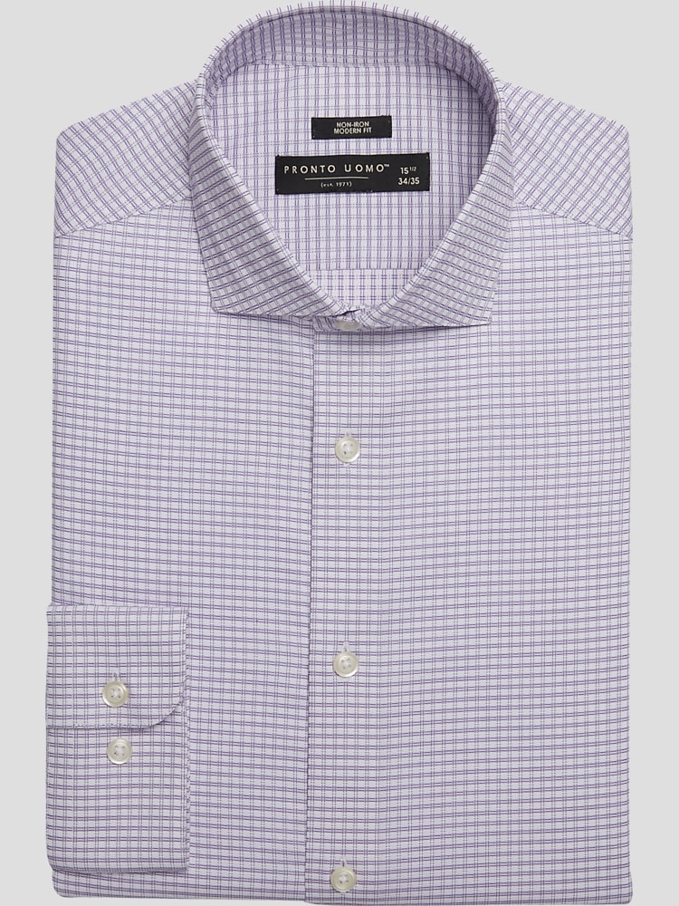 Pronto Uomo Modern Fit Check Dress Shirt, Lavender - Purple | Men's  Wearhouse