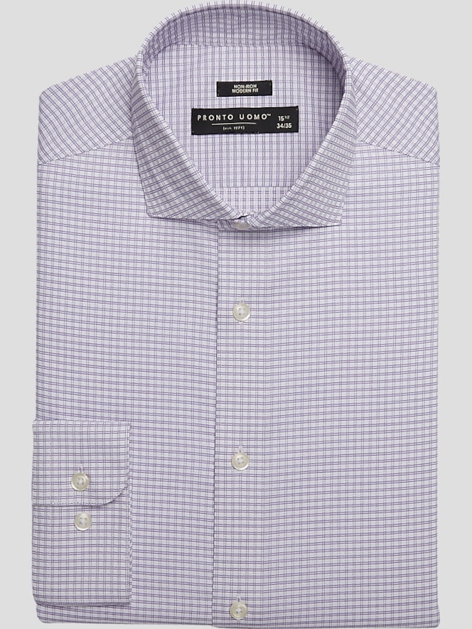Pronto Uomo Modern Fit Grid Spread Collar Dress Shirt