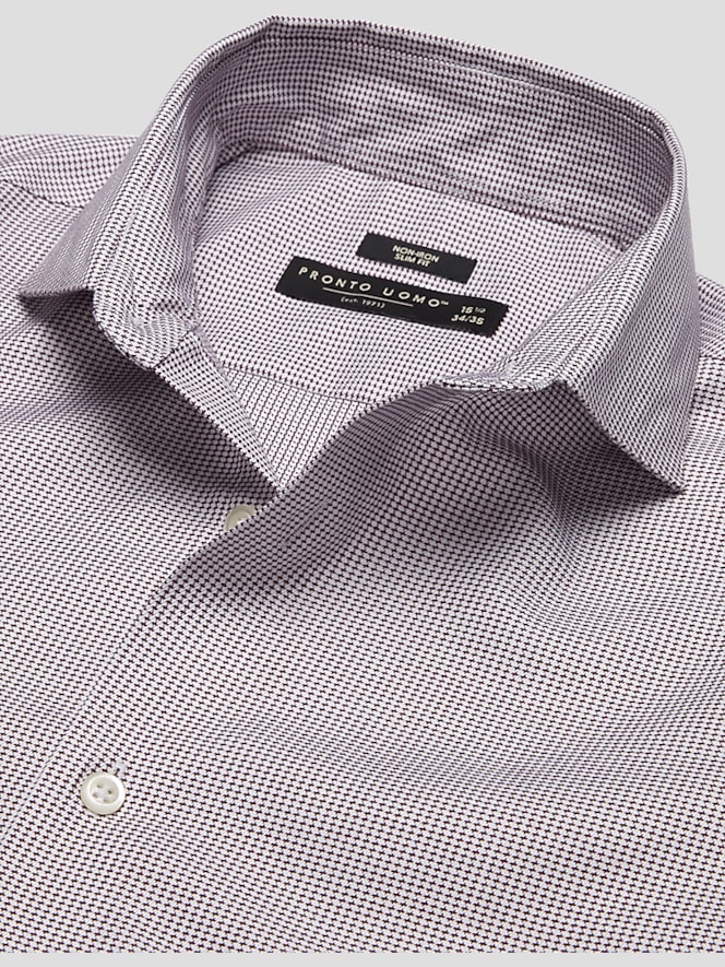 Pronto Uomo Slim Fit Micro Check Spread Collar Dress Shirt