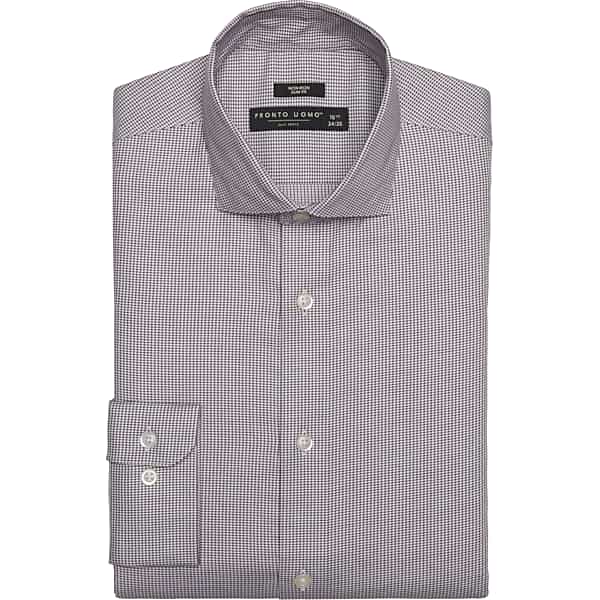 Pronto Uomo Big & Tall Men's Slim Fit Micro Check Spread Collar Dress Shirt Burgundy - Size: 20 34/35 - Only Available at Men's Wearhouse