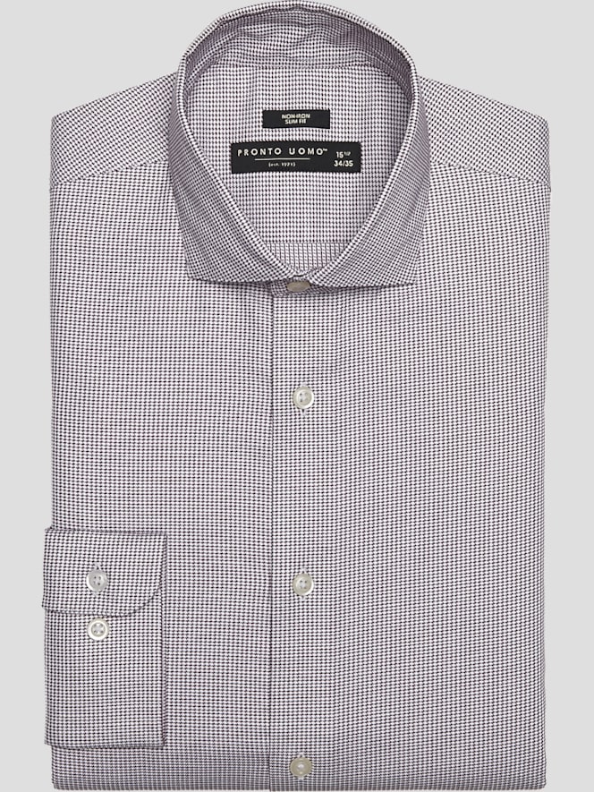 Pronto Uomo Slim Fit Micro Check Spread Collar Dress Shirt