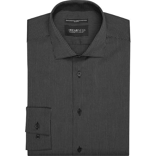 Awearness Kenneth Cole Big & Tall Men's Slim Fit Performance Stretch Stripe Dress Shirt Black - Size: 18 34/35
