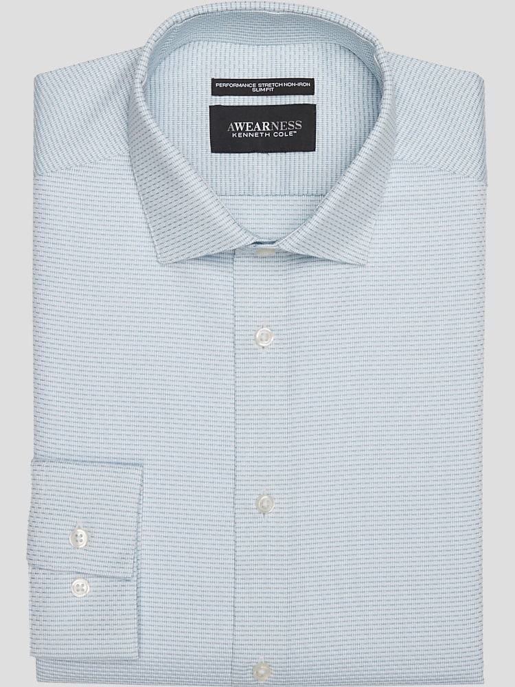 Awearness Kenneth Cole Big & Tall Slim Fit Ultra Performance Stretch Dobby Dress Shirt in Green  Size 18 1/2 34/35