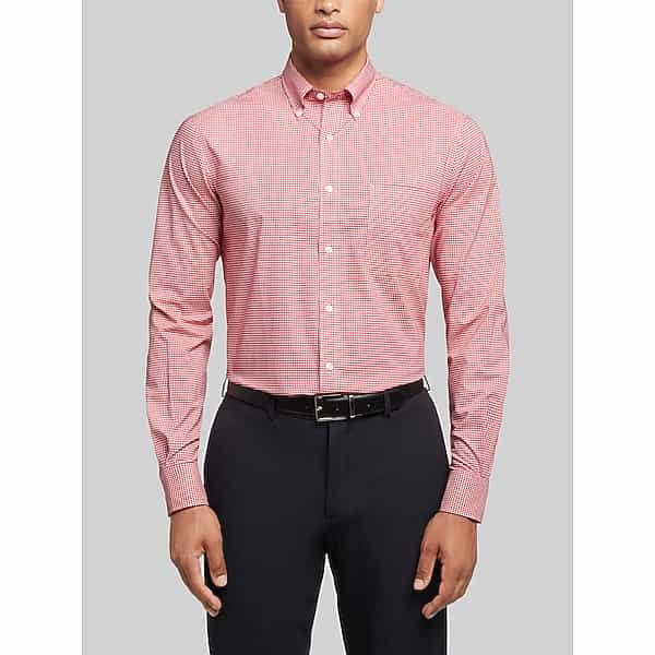 Tommy Hilfiger Big & Tall Men's Regular Fit Gingham Dress Shirt Red Check - Size: 18 1/2 36/37