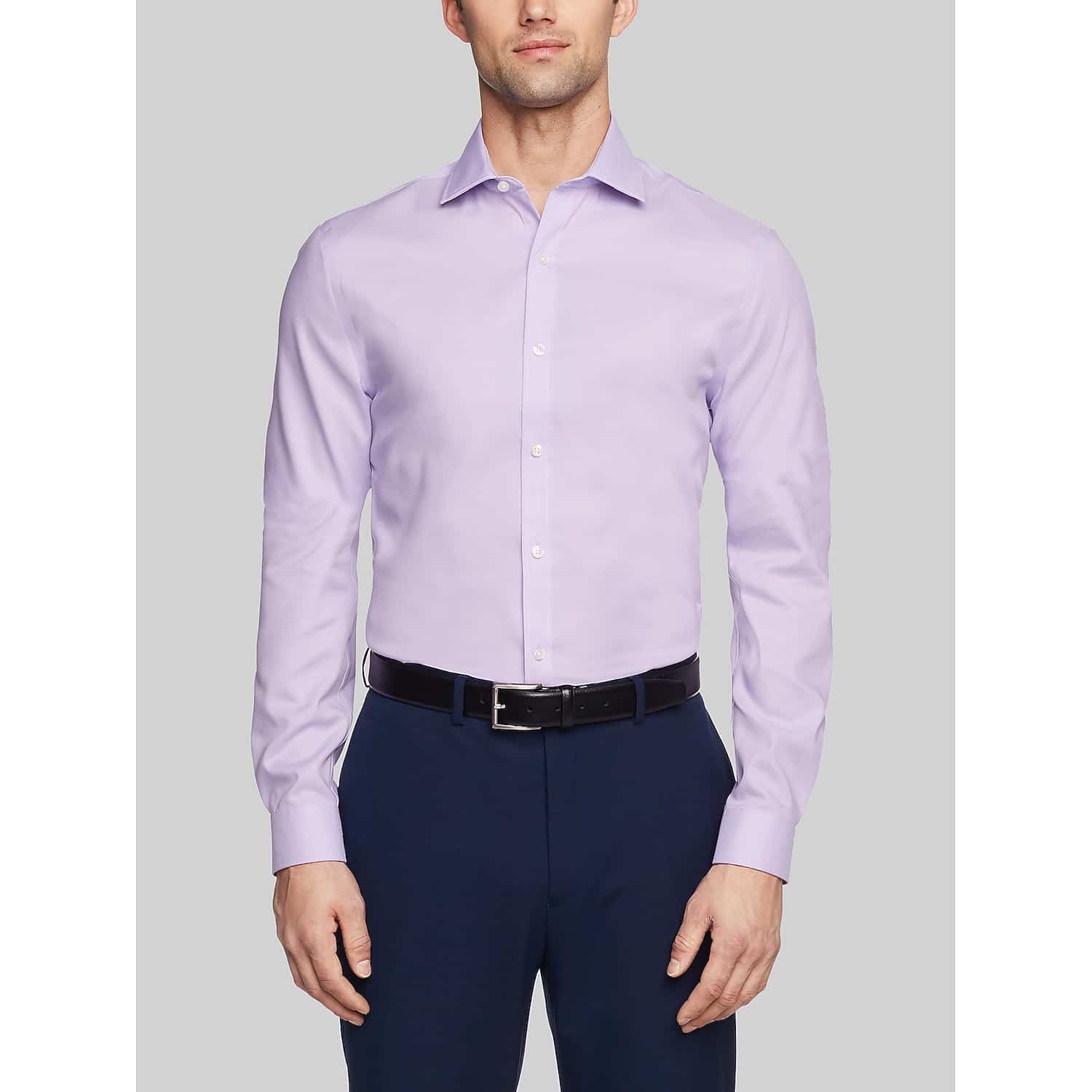 Tommy Hilfiger Slim Fit Non-Iron Men’s Dress Shirt in Lavender Solid Cotton, Size 17 1/2 32/33