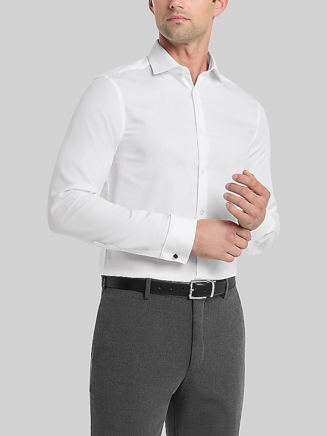 Calvin Klein Slim Fit Performance Wrinkle-Free Dress Shirt White Solid
