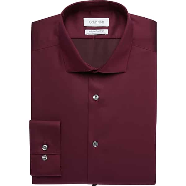 Calvin Klein Big & Tall Men's Infinite Slim Fit Dress Shirt Burgundy Solid - Size: 22 36/37