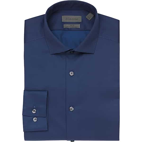 Calvin Klein Men's Slim Fit Non-Iron Dress Shirt Navy - Size: 16 36/37 TMW541K60731